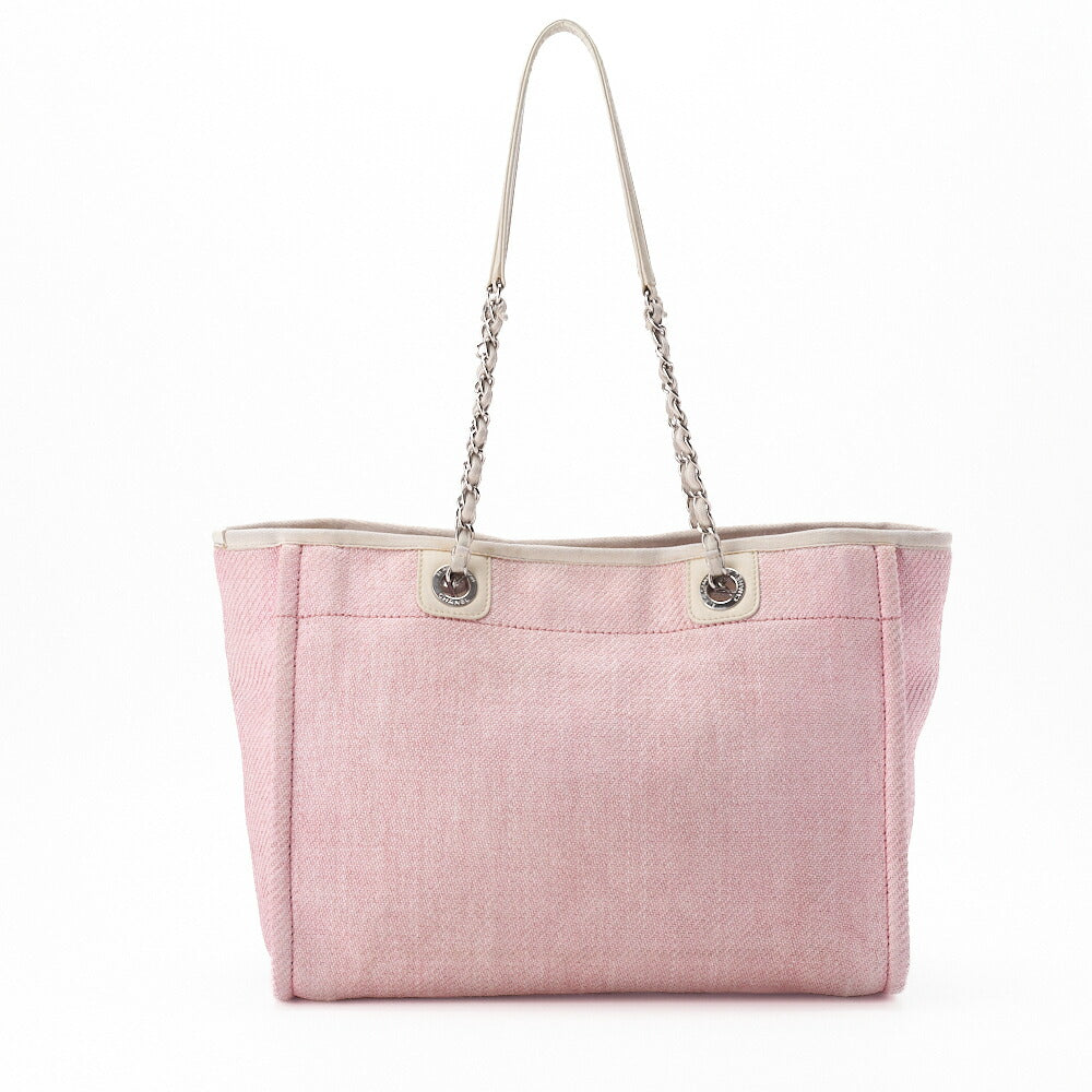 CHANEL Tote Bag Deauville MM Canvas Pink Silver-Tone Hardware Pre-Owned - Vintage La Charme