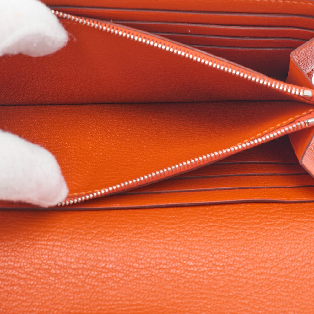 HERMES Kelly Wallet 2 Fold Long Wallet Chevre Mizol Orange Silver-Tone Hardware Pre-Owned - Vintage La Charme