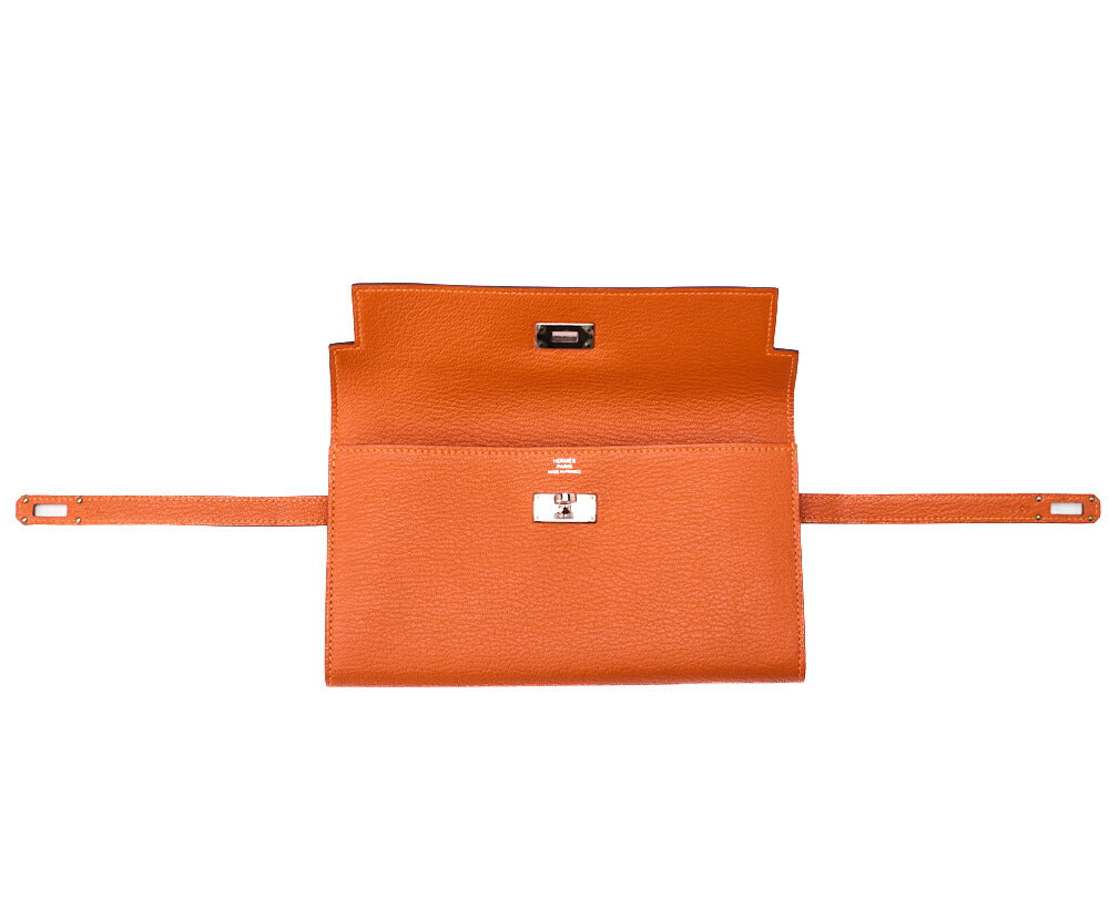HERMES Kelly Wallet 2 Fold Long Wallet Chevre Mizol Orange Silver-Tone Hardware Pre-Owned - Vintage La Charme
