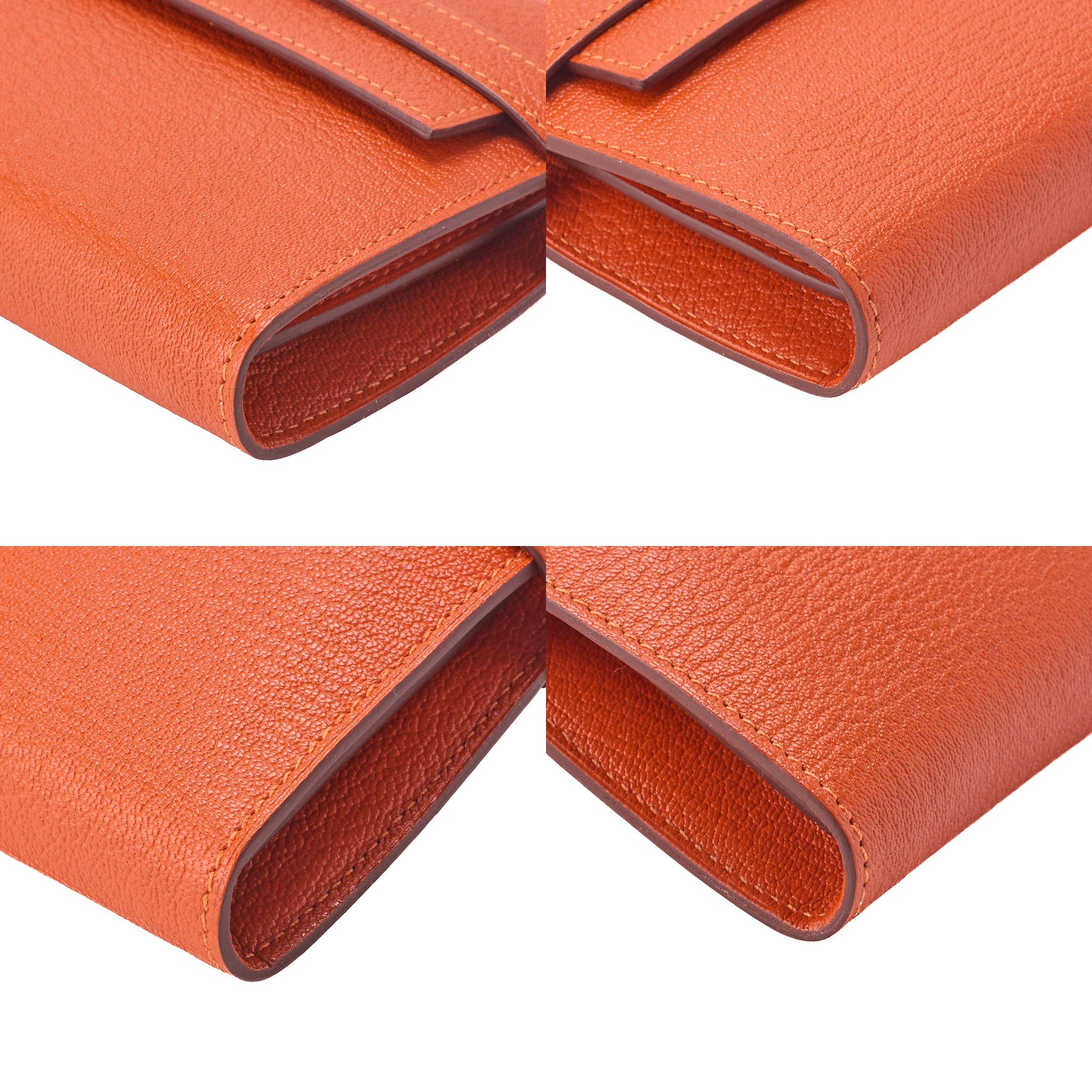 HERMES Kelly Wallet 2 Fold Long Wallet Chevre Mizol Orange Silver-Tone Hardware Pre-Owned - Vintage La Charme