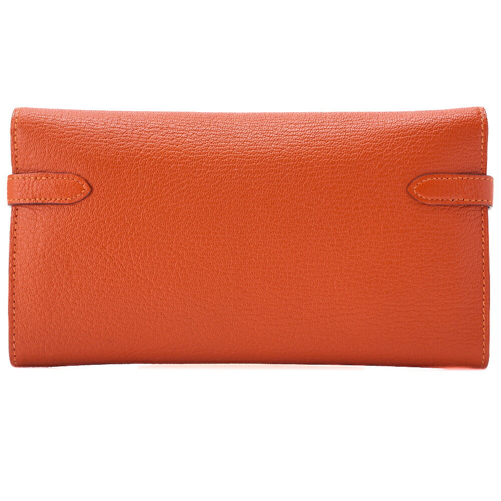 HERMES Kelly Wallet 2 Fold Long Wallet Chevre Mizol Orange Silver-Tone Hardware Pre-Owned - Vintage La Charme