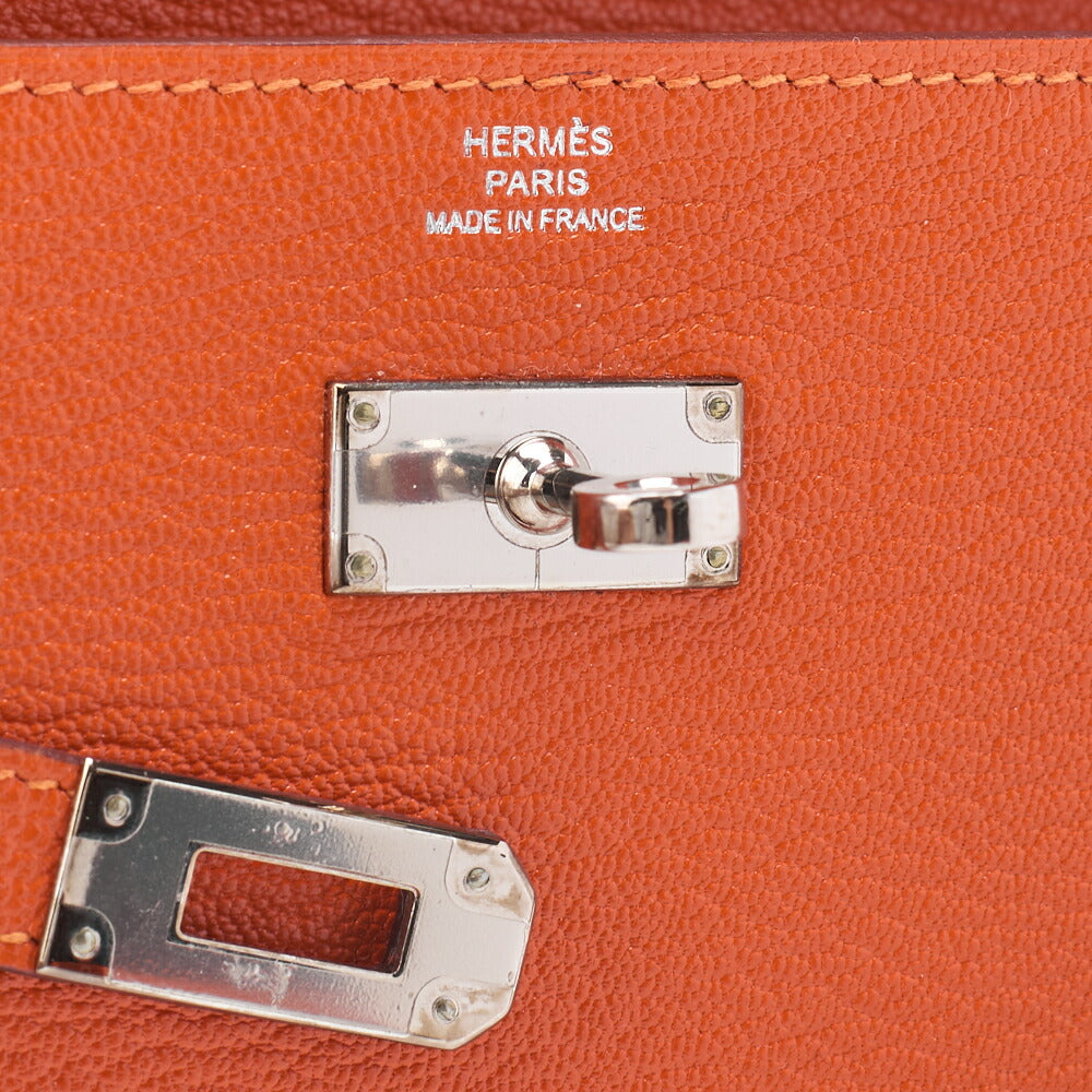 HERMES Kelly Wallet 2 Fold Long Wallet Chevre Mizol Orange Silver-Tone Hardware Pre-Owned - Vintage La Charme