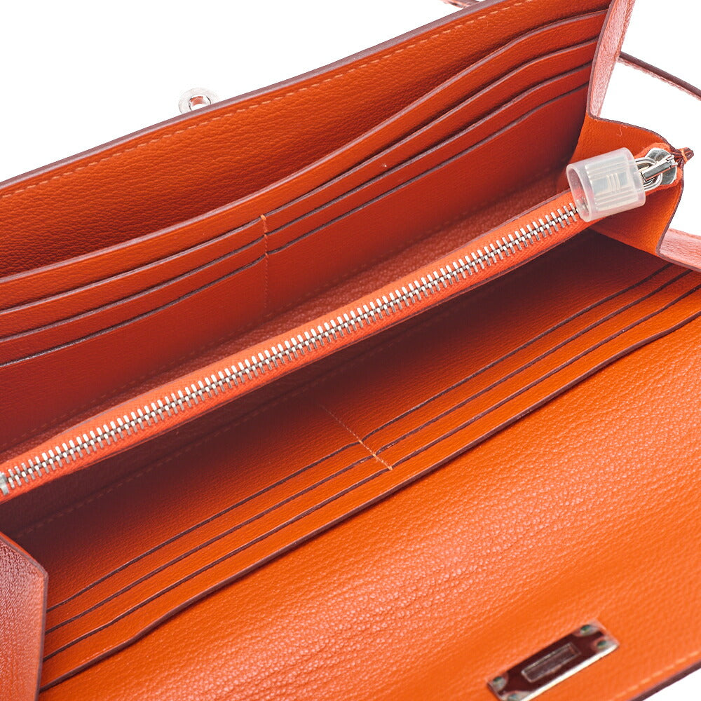 HERMES Kelly Wallet 2 Fold Long Wallet Chevre Mizol Orange Silver-Tone Hardware Pre-Owned - Vintage La Charme