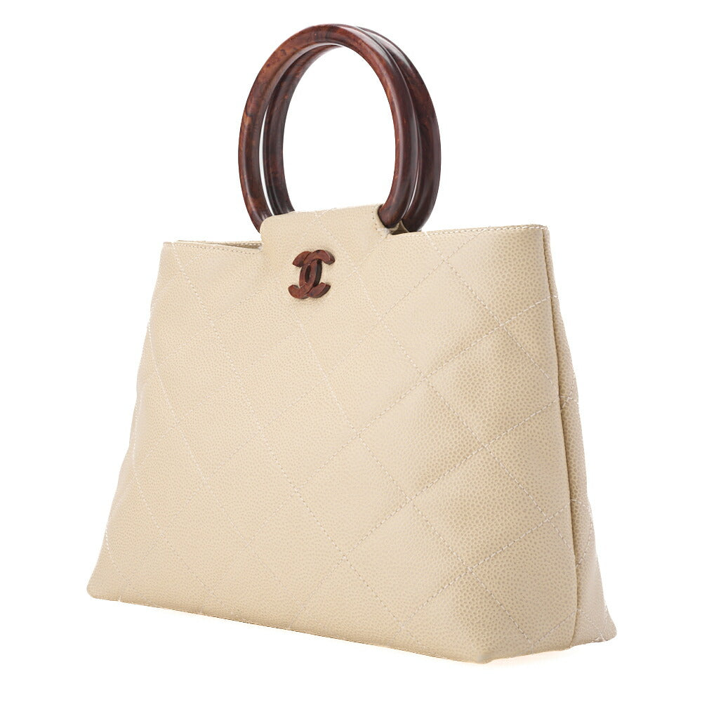CHANEL Handbag, Matelasse Coco Mark Wood Pattern, Caviar Skin, Beige, Gold-Tone Hardware, Pre-Owned - Vintage La Charme