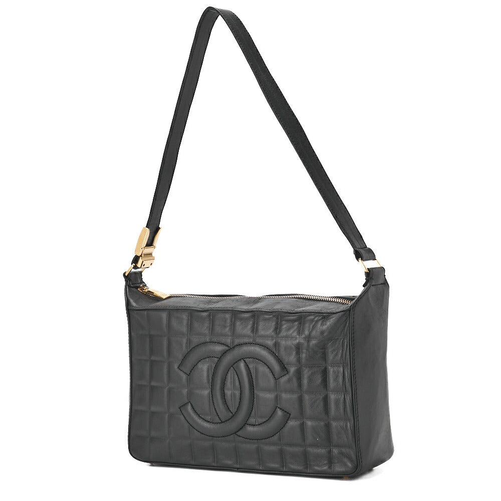 CHANEL Shoulder Bag Chocolate Bar Coco Mark Lambskin Black Gold-Tone Hardware Pre-Owned - Vintage La Charme