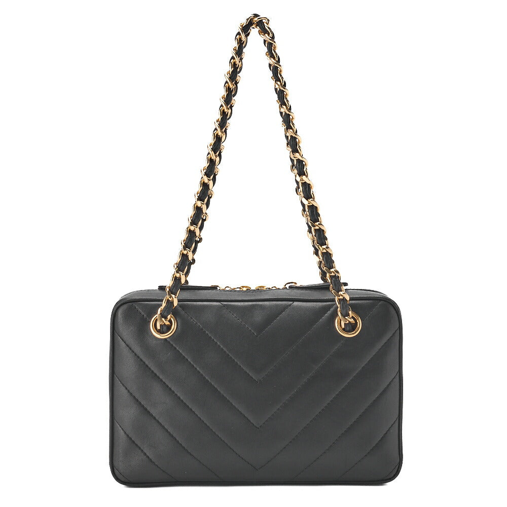 CHANEL Chain Hand Bag V-Stitch Calfskin Black Gold-Tone Hardware Pre-Owned - Vintage La Charme