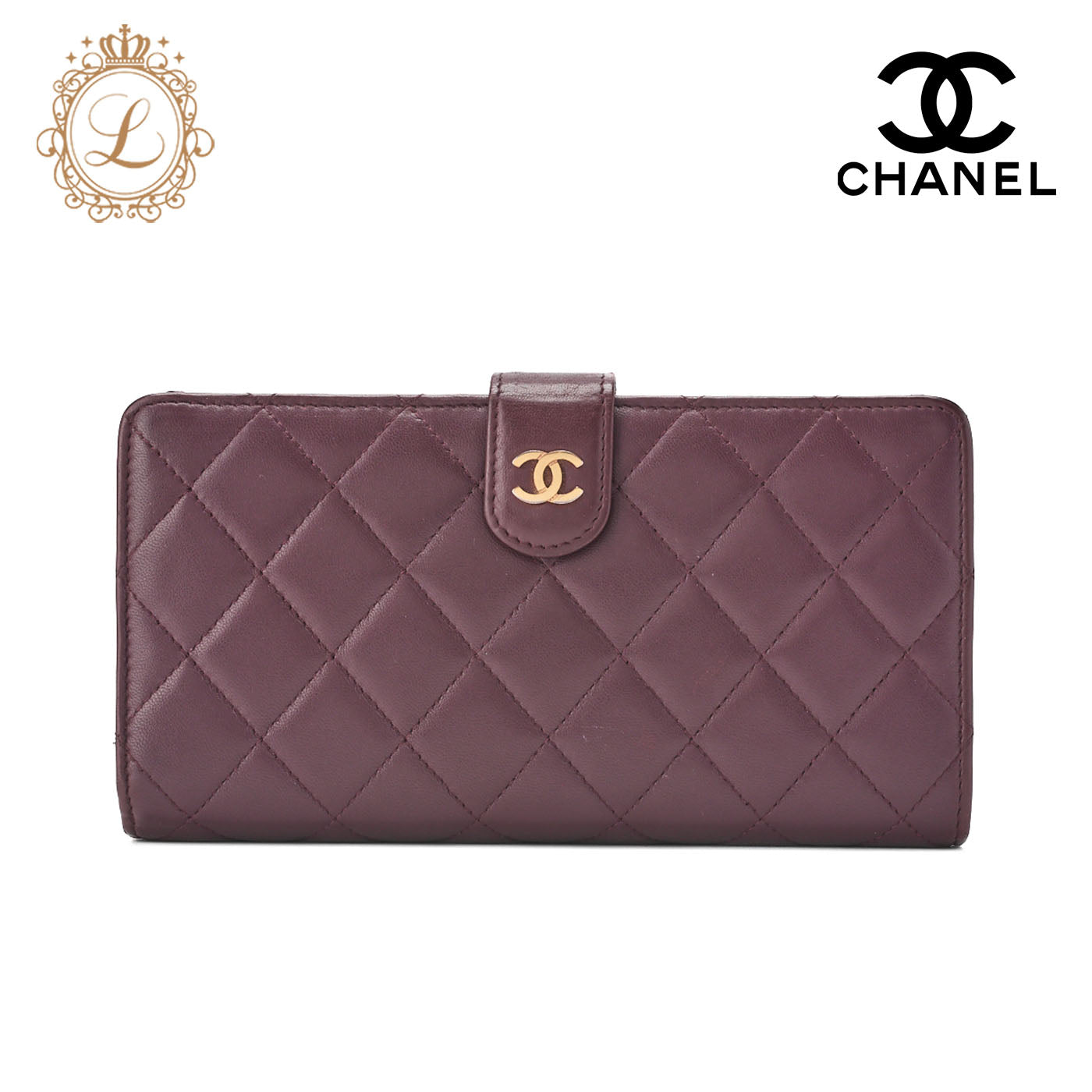 CHANEL Bi-Fold Long Wallet Matelasse Lambskin Bordeaux Gold-Tone Hardware Pre-Owned - Vintage La Charme
