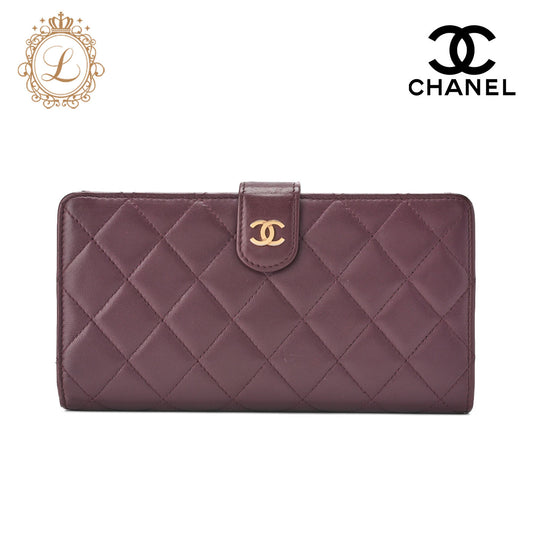 CHANEL Bi-Fold Long Wallet Matelasse Lambskin Bordeaux Gold-Tone Hardware Pre-Owned - Vintage La Charme