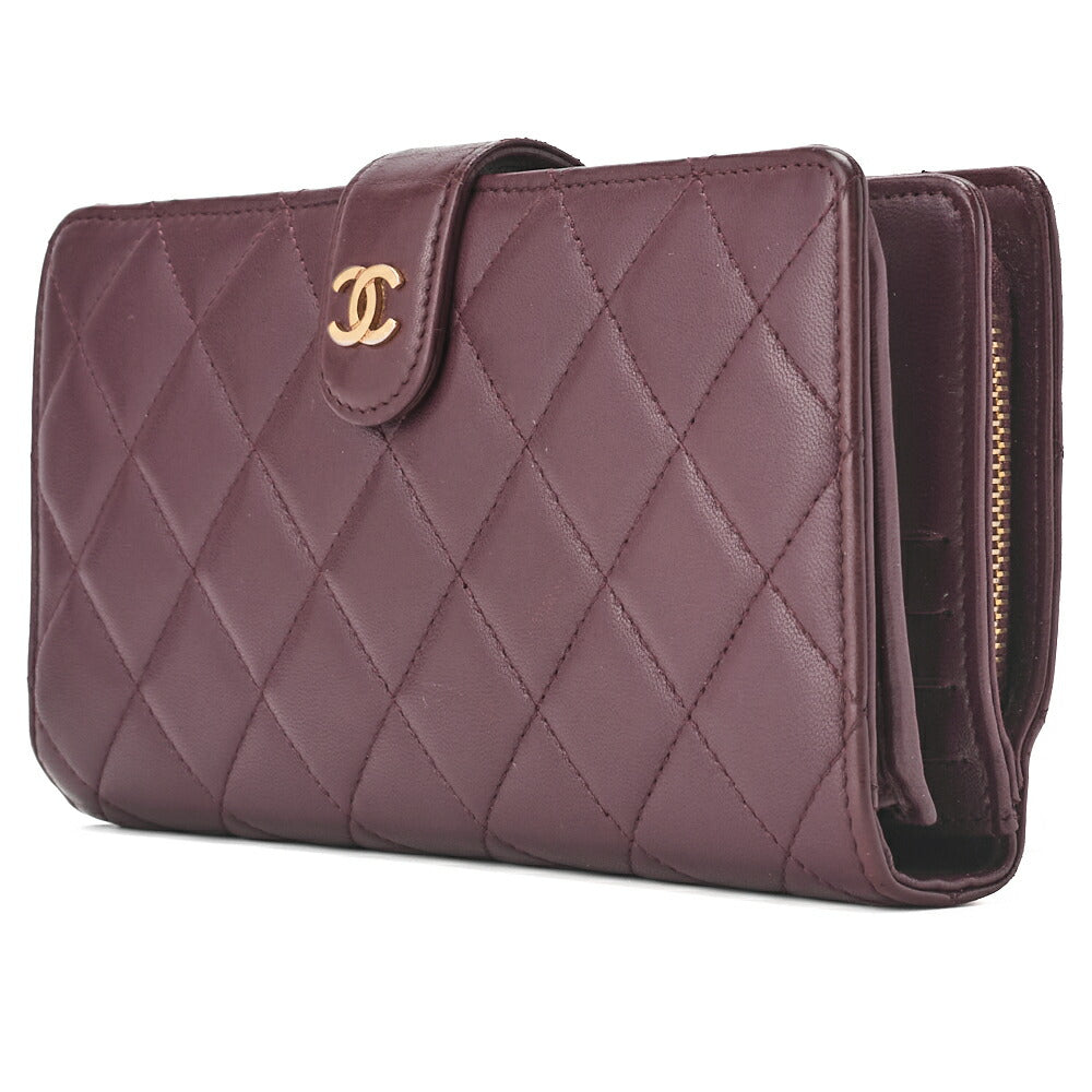 CHANEL Bi-Fold Long Wallet Matelasse Lambskin Bordeaux Gold-Tone Hardware Pre-Owned - Vintage La Charme