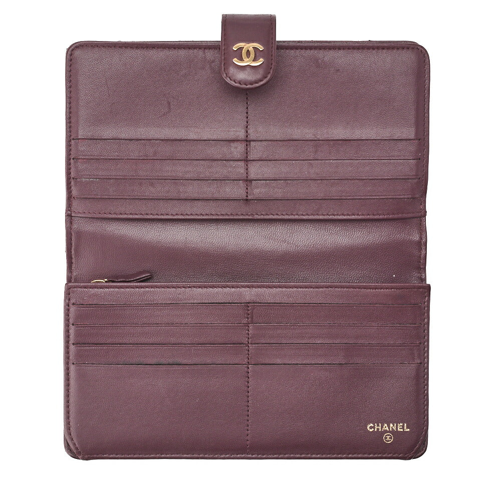 CHANEL Bi-Fold Long Wallet Matelasse Lambskin Bordeaux Gold-Tone Hardware Pre-Owned - Vintage La Charme