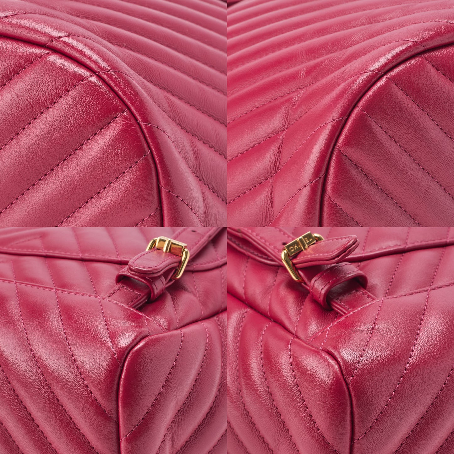 CHANEL Shoulder Backpack Bag V Stitch Turn Lock Lambskin Pink Gold-Tone Hardware Pre-Owned - Vintage La Charme