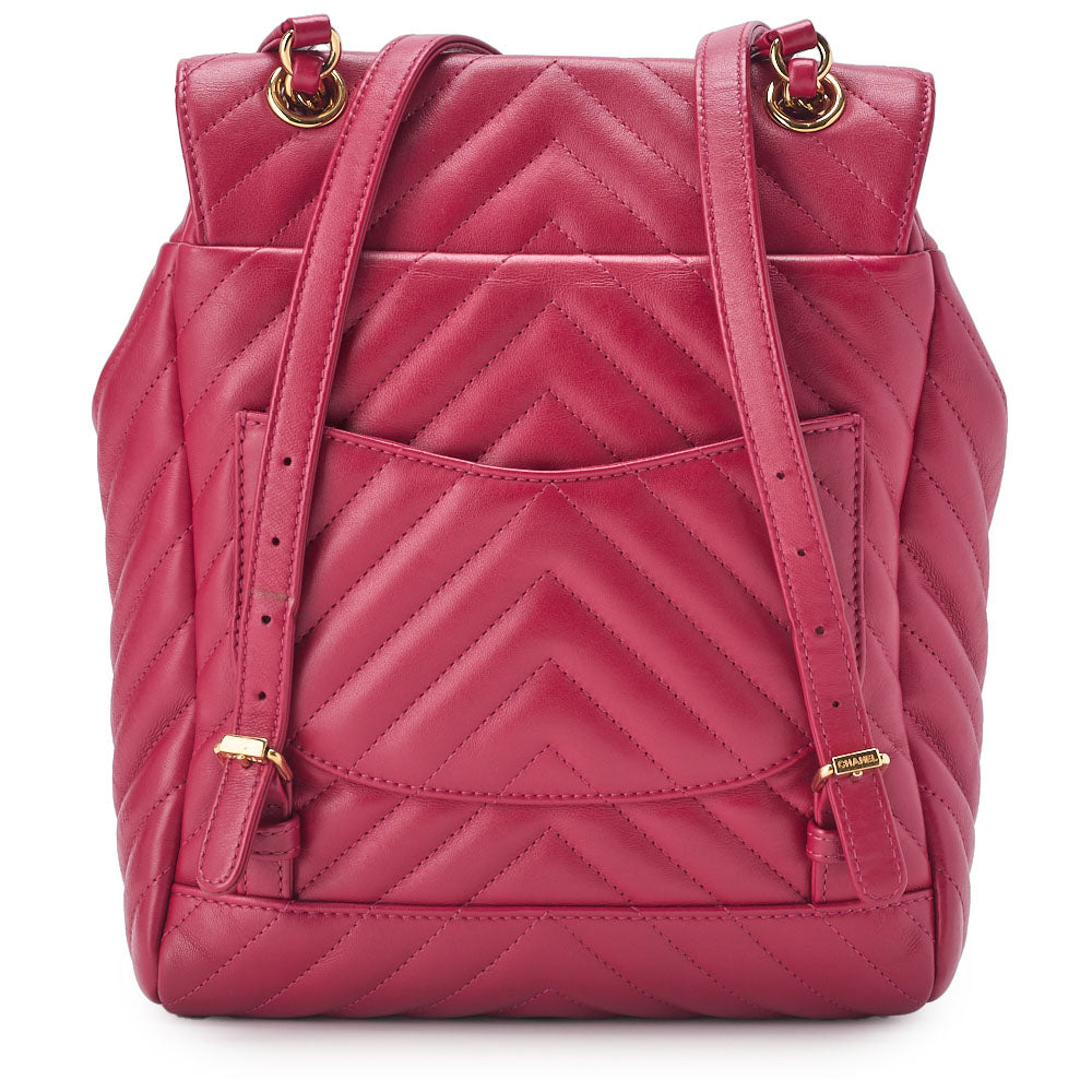 CHANEL Shoulder Backpack Bag V Stitch Turn Lock Lambskin Pink Gold-Tone Hardware Pre-Owned - Vintage La Charme