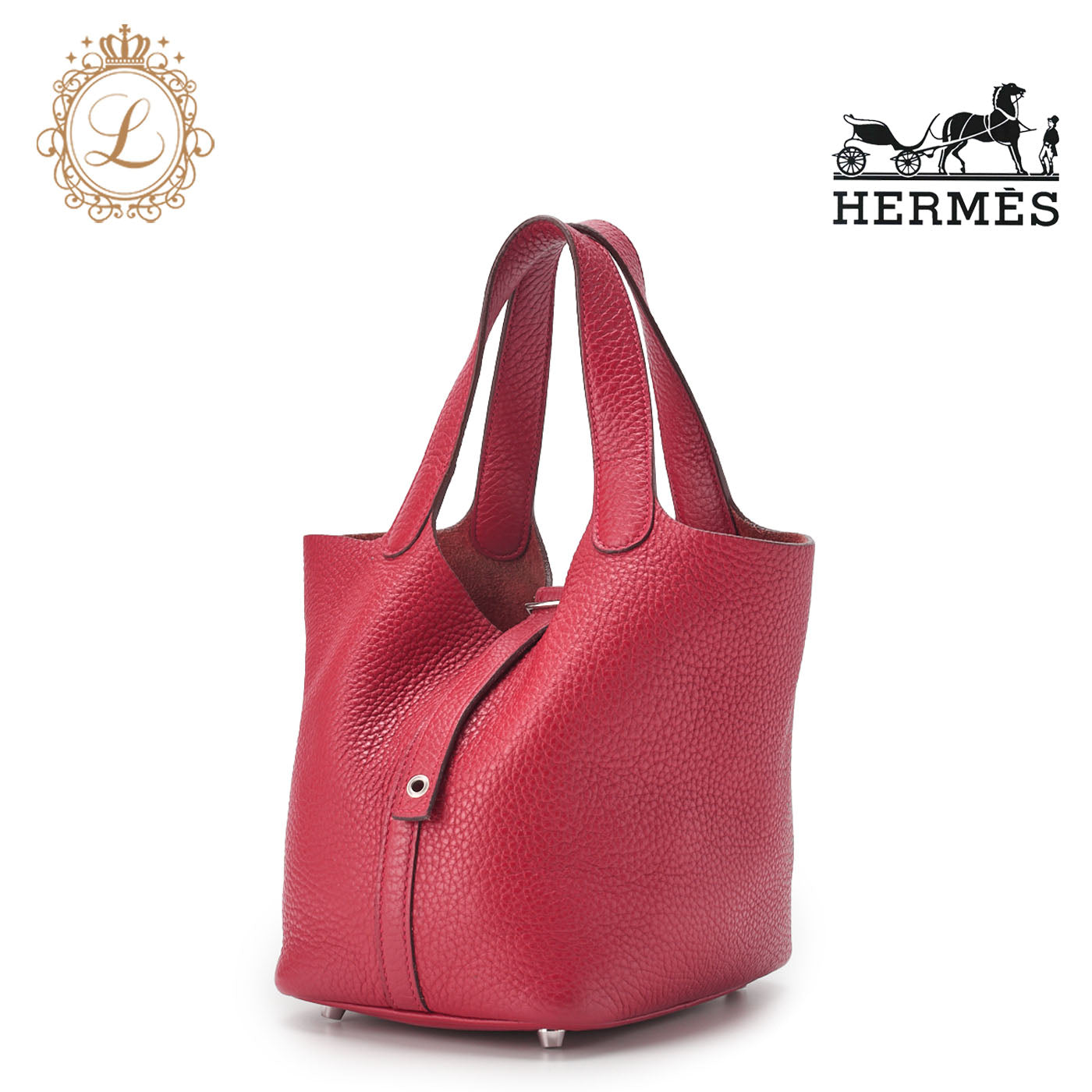 HERMES Picotin Lock PM Handbag, Tryon Clemence, Rouge Casaque, Silver-Tone Hardware, Pre-Owned - Vintage La Charme