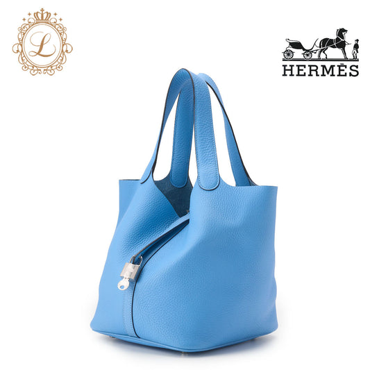HERMES Picotin Lock MM Handbag Tryon Leather Blue de Nord Silver-Tone Hardware Pre-Owned - Vintage La Charme