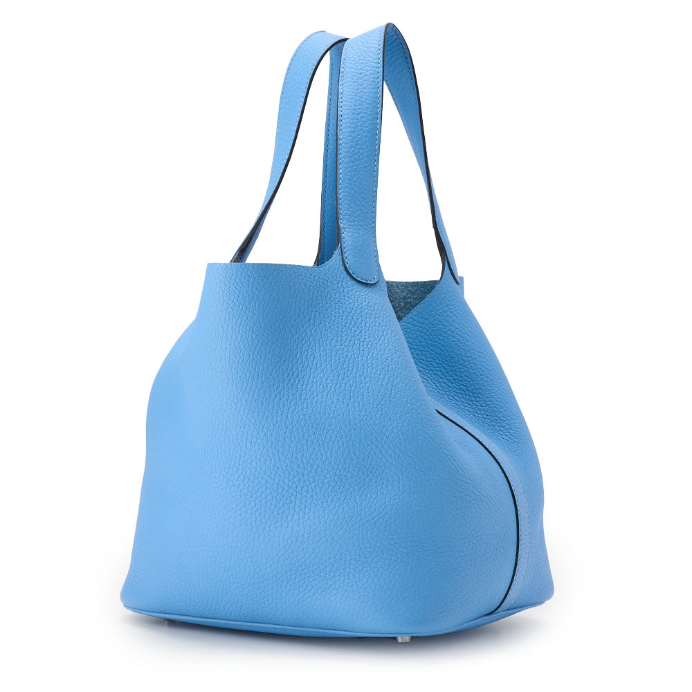 HERMES Picotin Lock MM Handbag Tryon Leather Blue de Nord Silver-Tone Hardware Pre-Owned - Vintage La Charme