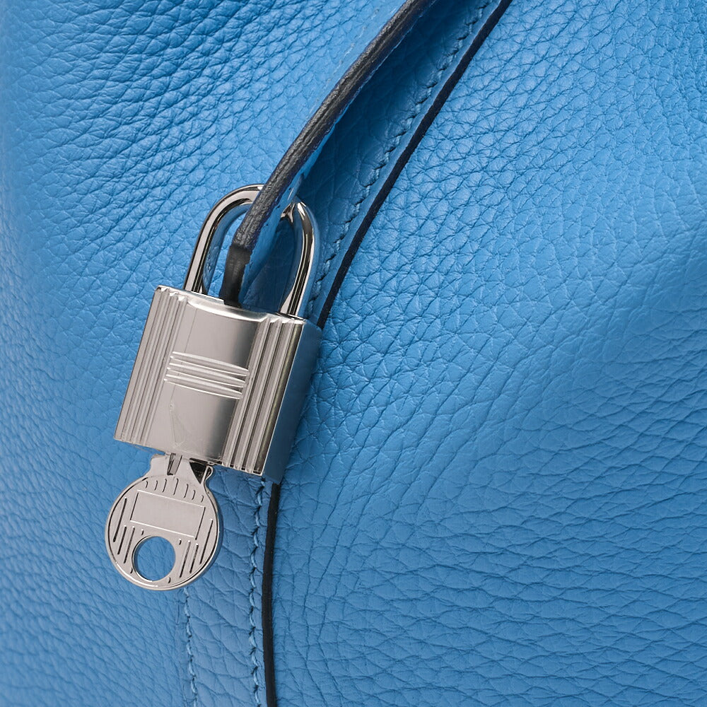 HERMES Picotin Lock MM Handbag Tryon Leather Blue de Nord Silver-Tone Hardware Pre-Owned - Vintage La Charme
