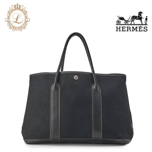 HERMES Garden Party PM Tote Bag, Toile Offiche, Black, Silver-Tone Hardware, Pre-Owned - Vintage La Charme