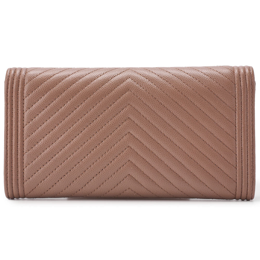CHANEL Bi-fold Long Wallet, V-Stitch, Caviar Skin, Beige Gray, Silver-Tone Hardware, Pre-Owned - Vintage La Charme