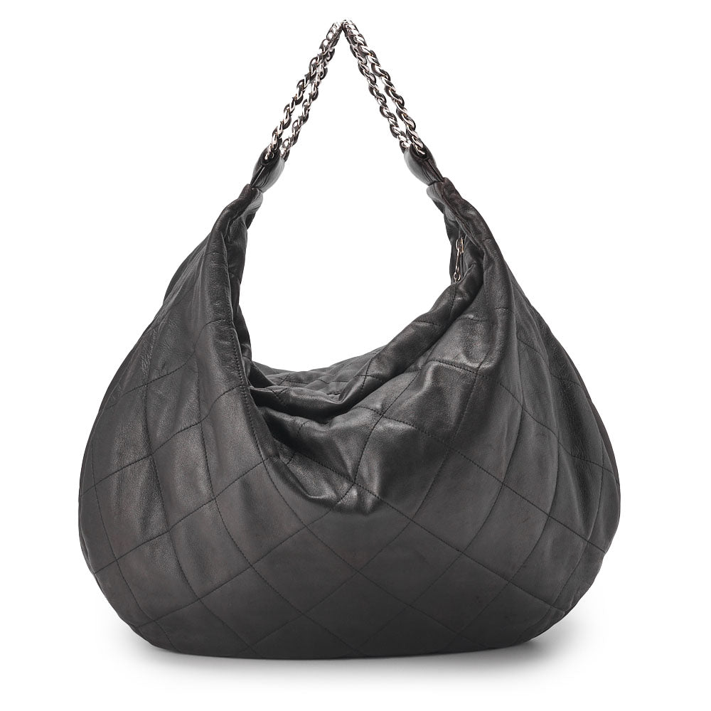 CHANEL Handbag, Matelasse, Chain, Lambskin, Black, Silver-Tone Hardware, Pre-Owned - Vintage La Charme