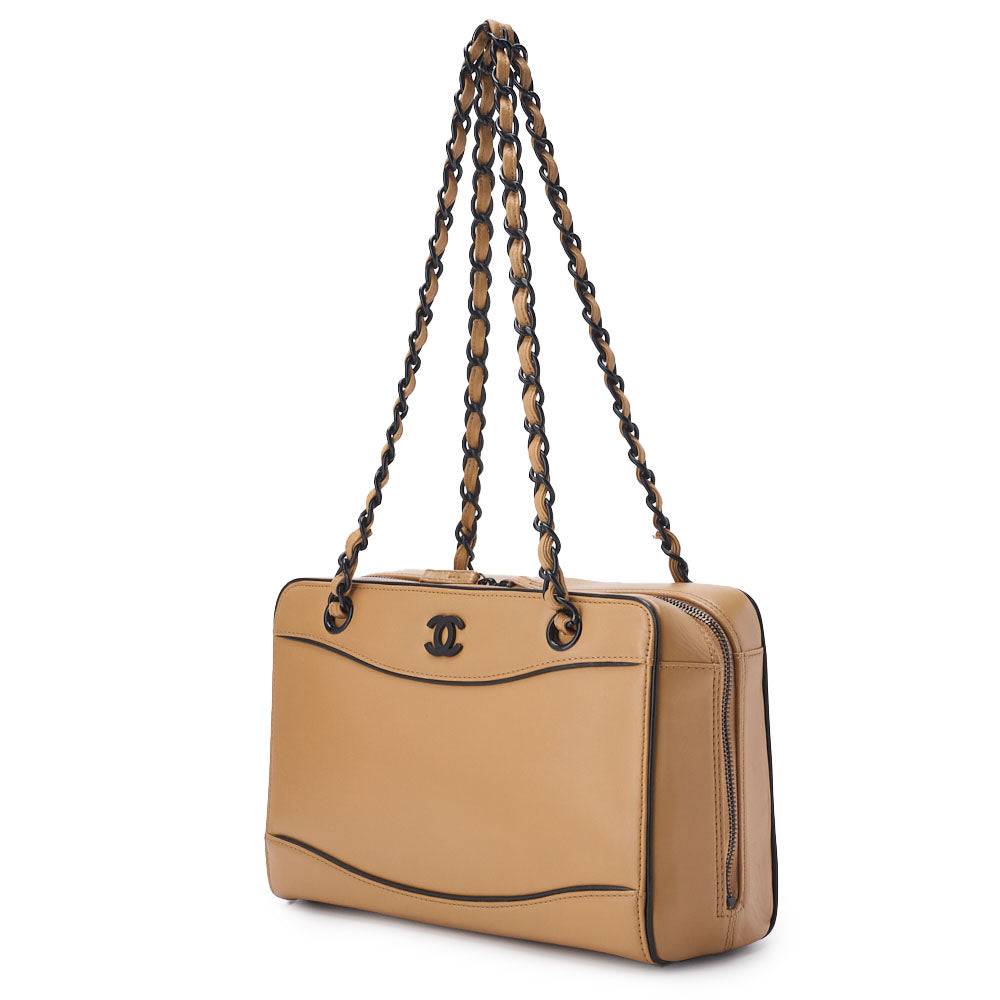 CHANEL Chain Hand Bag, Coco Mark, Calfskin, Beige, Black Metal Fittings, Pre-Owned - Vintage La Charme