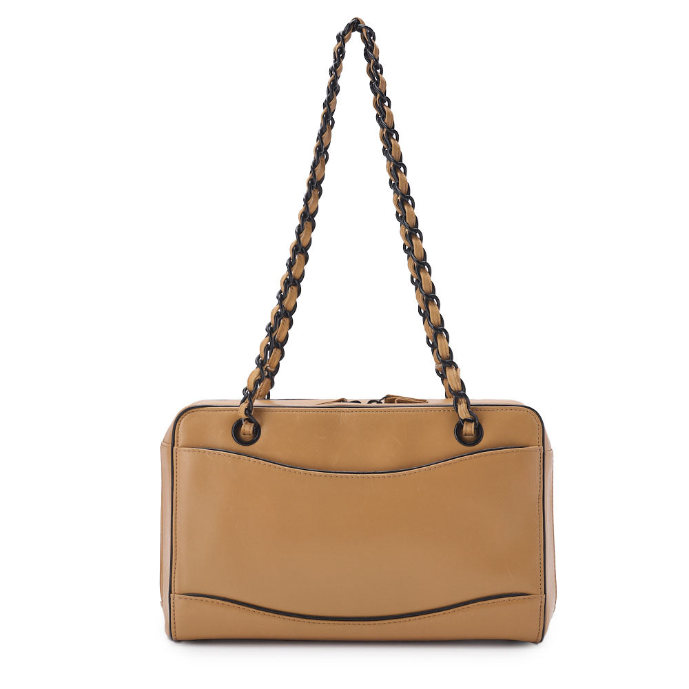 CHANEL Chain Hand Bag, Coco Mark, Calfskin, Beige, Black Metal Fittings, Pre-Owned - Vintage La Charme