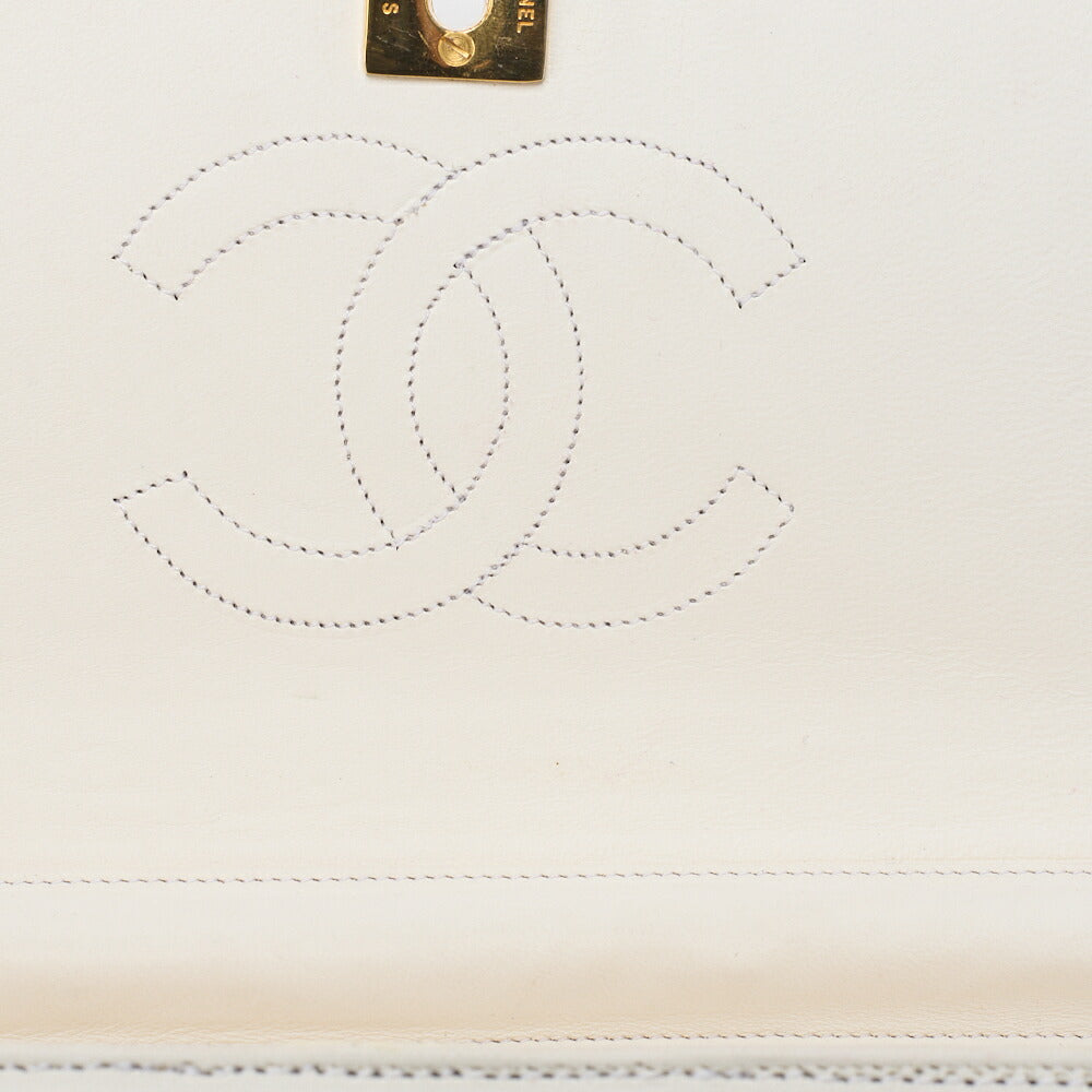 CHANEL Shoulder Bag Border Stitch Half Moon Lambskin White Gold-Tone Hardware Pre-Owned - Vintage La Charme