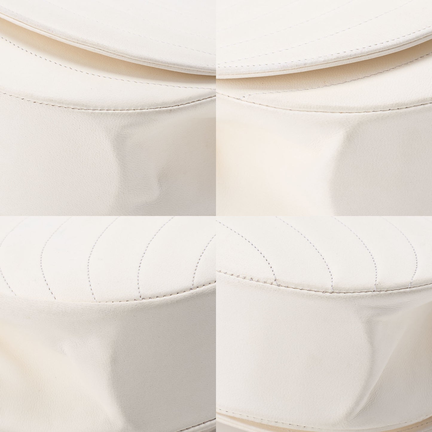 CHANEL Shoulder Bag Border Stitch Half Moon Lambskin White Gold-Tone Hardware Pre-Owned - Vintage La Charme