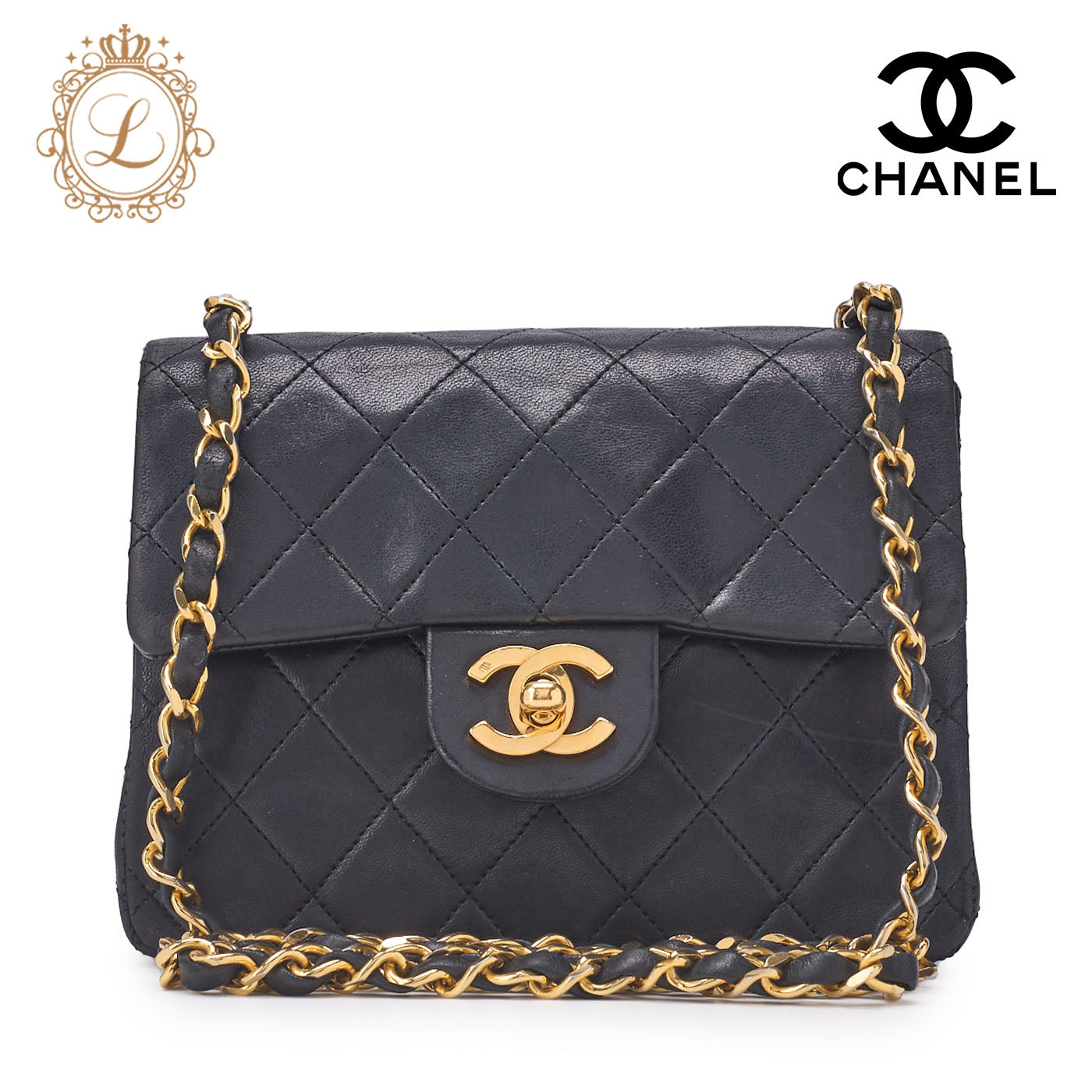 Chanel Chain Shoulder Bag Mini Matelasse Lambskin Black Gold-Tone Hardware Pre-Owned - Vintage La Charme
