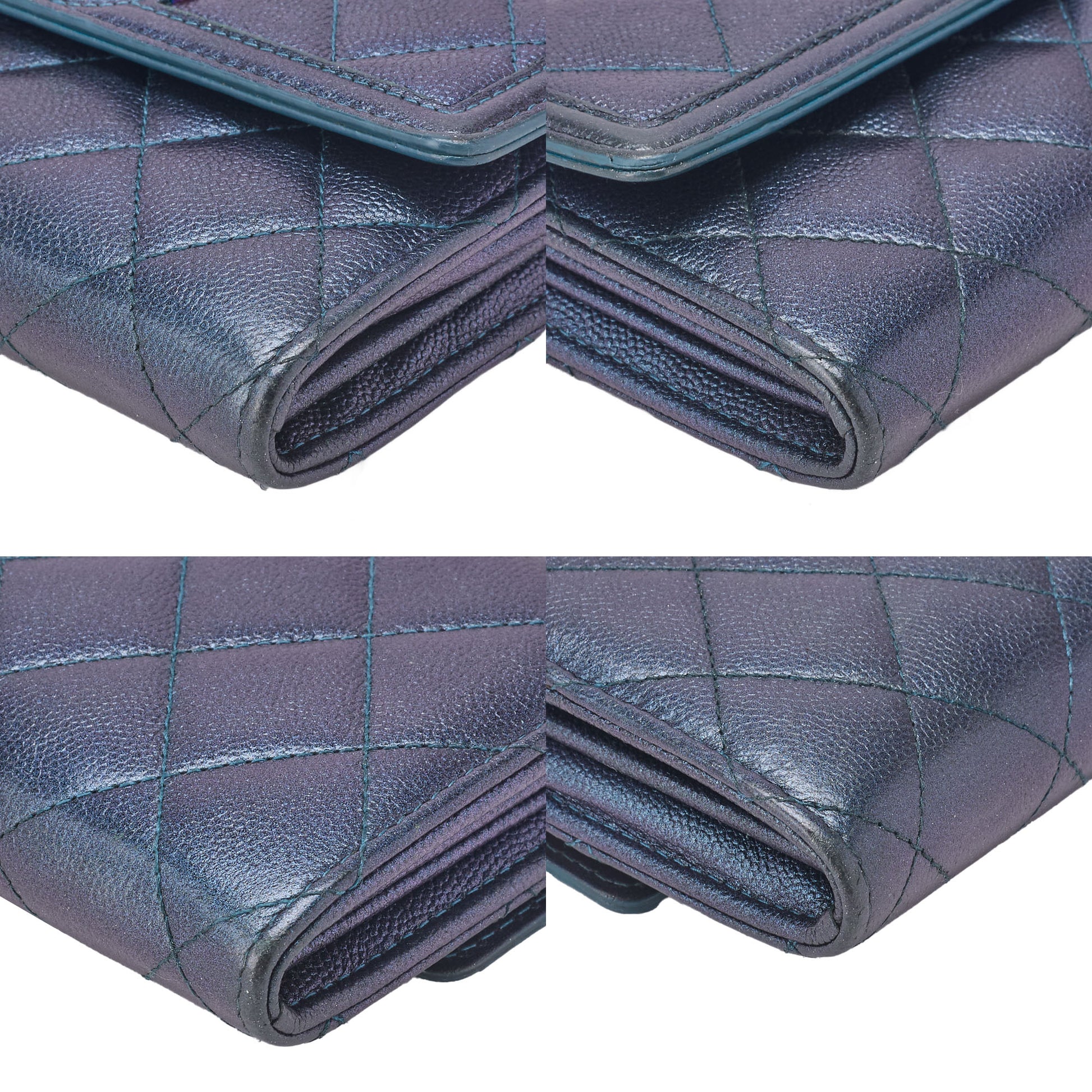 CHANEL Bi-Fold Long Wallet Matelasse CC Filigree Caviar Skin Metallic Green Silver-Tone Hardware Pre-Owned - Vintage La Charme