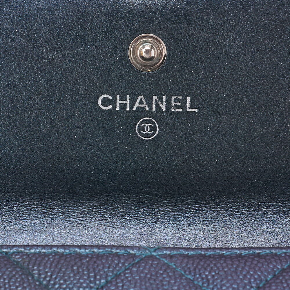 CHANEL Bi-Fold Long Wallet Matelasse CC Filigree Caviar Skin Metallic Green Silver-Tone Hardware Pre-Owned - Vintage La Charme