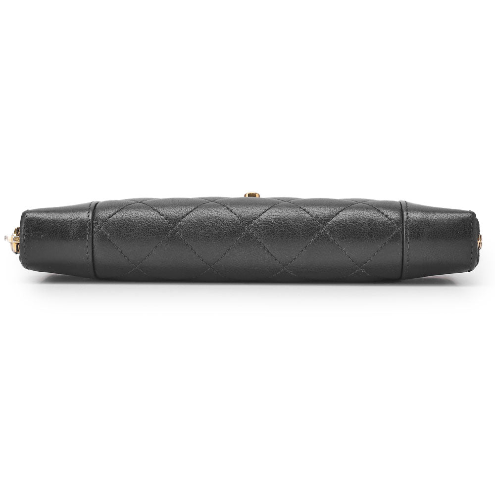 Chanel Round Long Wallet Matelasse Lambskin Black Gold-Tone Hardware Pre-Owned - Vintage La Charme