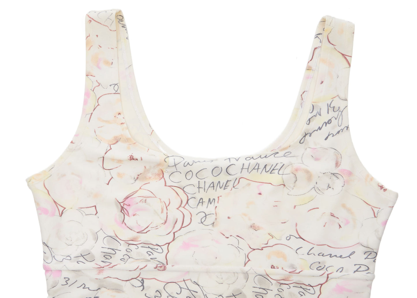 CHANEL Sleeveless Dress, Camellia Logo, Nylon Blend, Ivory, Silver-Tone Hardware, Pre-Owned - Vintage La Charme