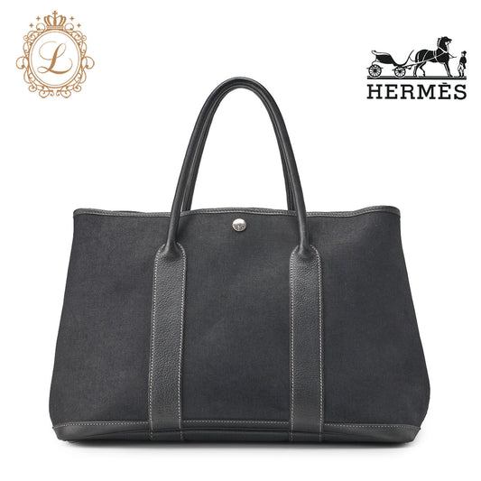 HERMES Garden Party PM Tote Bag Toile Offiche Black Silver-Tone Hardware Pre-Owned - Vintage La Charme