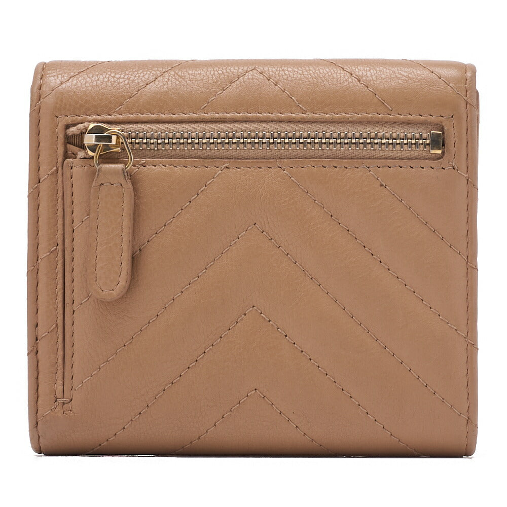 CHANEL Tri-Fold Wallet V-Stitch Leather Beige Gold-Tone Hardware Pre-Owned - Vintage La Charme