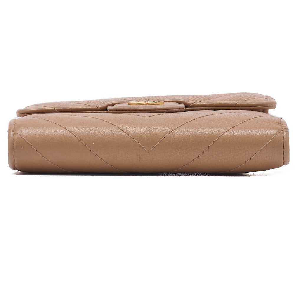 CHANEL Tri-Fold Wallet V-Stitch Leather Beige Gold-Tone Hardware Pre-Owned - Vintage La Charme