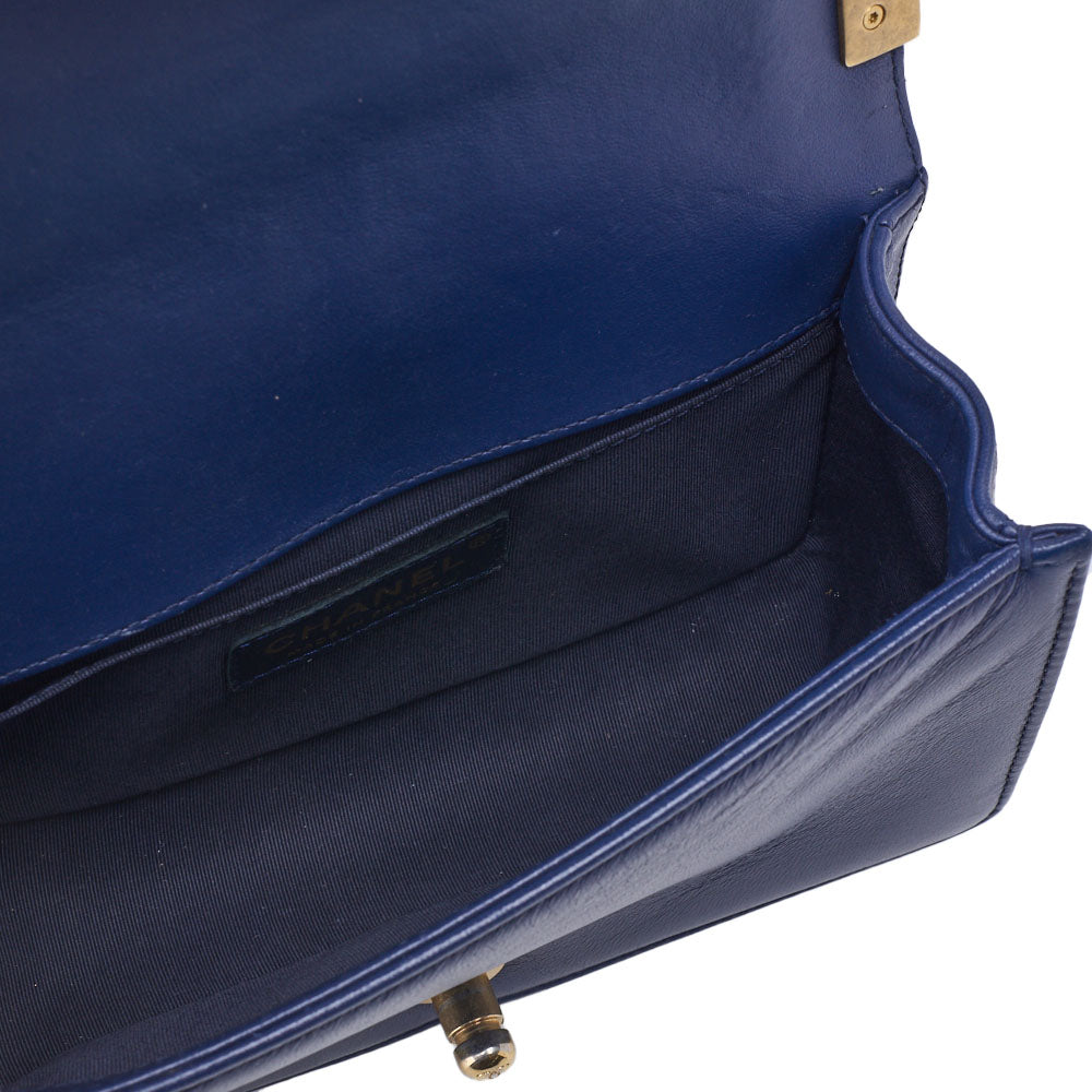 CHANEL Boy Chanel Matelasse Chain Shoulder Bag Lambskin Blue Gold-Tone Hardware Pre-Owned - Vintage La Charme