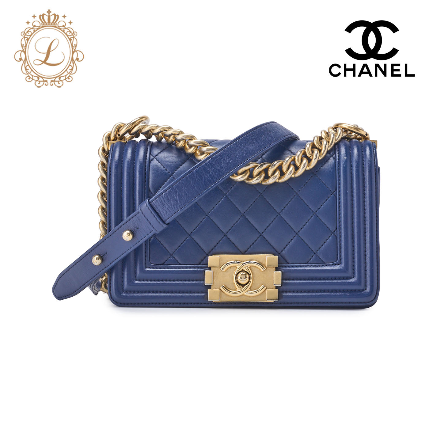 CHANEL Boy Chanel Matelasse Chain Shoulder Bag Lambskin Blue Gold-Tone Hardware Pre-Owned - Vintage La Charme