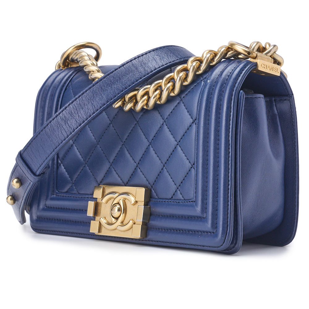 CHANEL Boy Chanel Matelasse Chain Shoulder Bag Lambskin Blue Gold-Tone Hardware Pre-Owned - Vintage La Charme