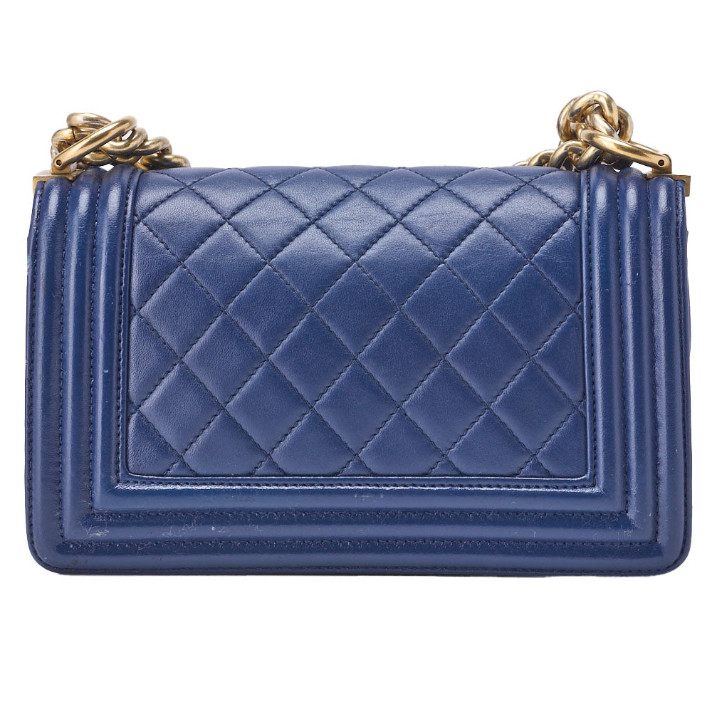 CHANEL Boy Chanel Matelasse Chain Shoulder Bag Lambskin Blue Gold-Tone Hardware Pre-Owned - Vintage La Charme