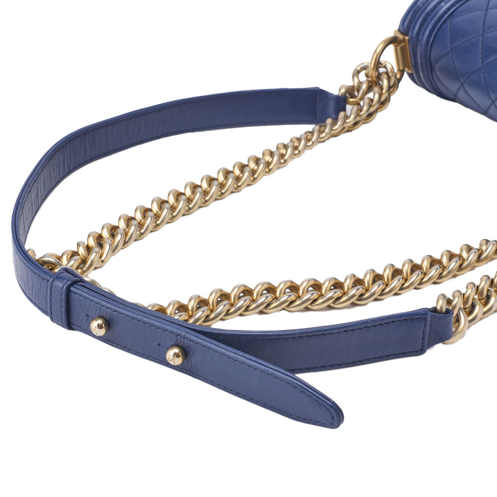 CHANEL Boy Chanel Matelasse Chain Shoulder Bag Lambskin Blue Gold-Tone Hardware Pre-Owned - Vintage La Charme
