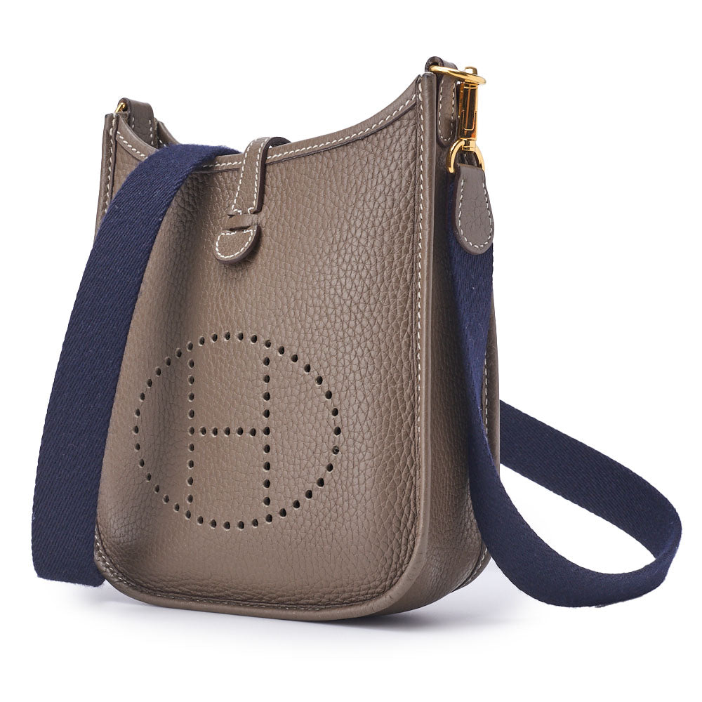 HERMES Evelyn TPM Shoulder Bag Tryon Clemence Leather Etoupe Gold-Tone Hardware Pre-Owned - Vintage La Charme