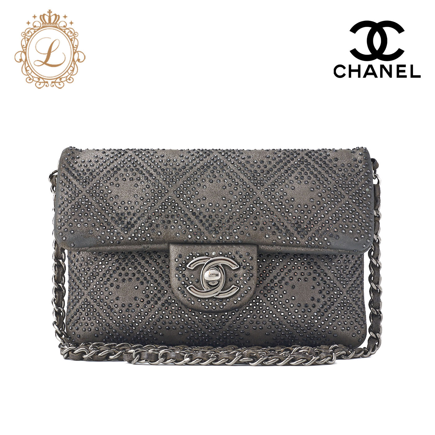 CHANEL Chain Shoulder Bag Mini Matelasse Stone Leather Gray Silver-Tone Hardware Pre-Owned - Vintage La Charme