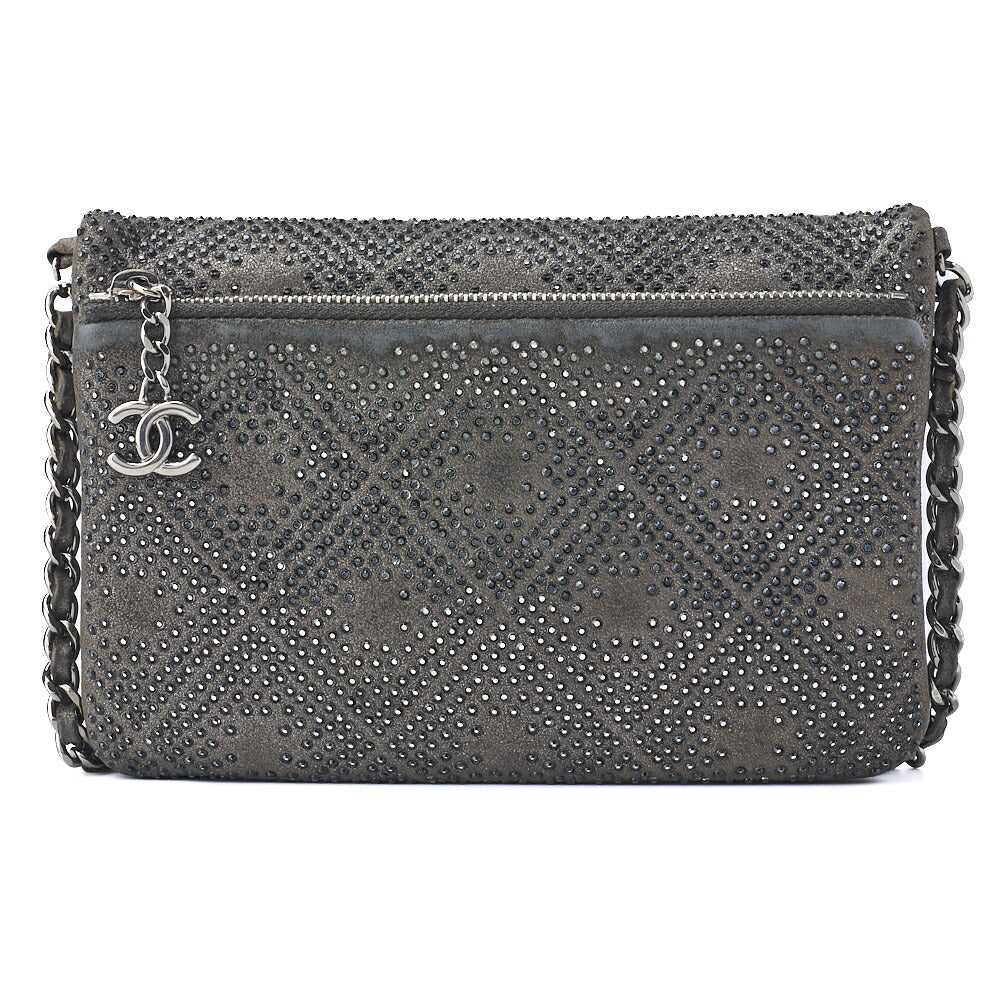 CHANEL Chain Shoulder Bag Mini Matelasse Stone Leather Gray Silver-Tone Hardware Pre-Owned - Vintage La Charme