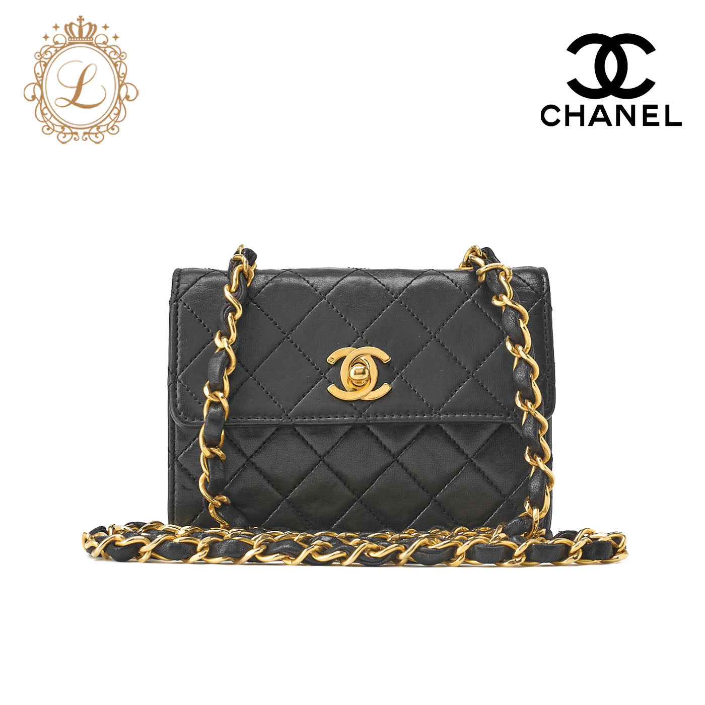 CHANEL Chain Shoulder Bag Mini Matelasse Lambskin Black Gold-Tone Hardware Pre-Owned - Vintage La Charme