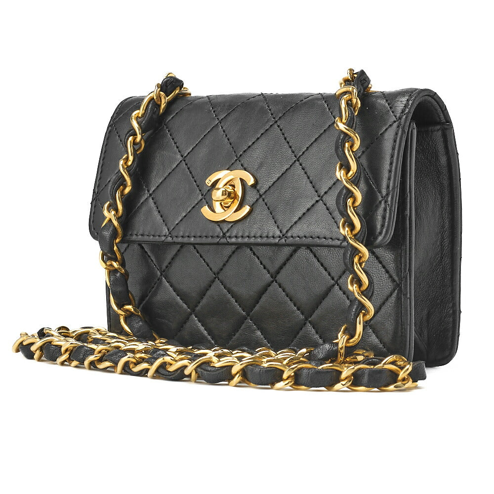 CHANEL Chain Shoulder Bag Mini Matelasse Lambskin Black Gold-Tone Hardware Pre-Owned - Vintage La Charme