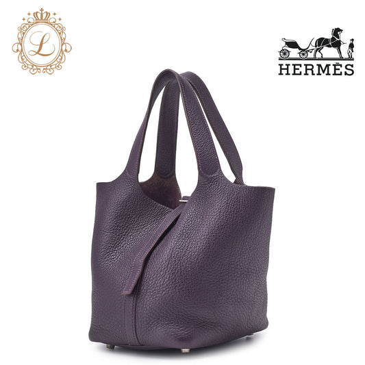 HERMES Picotin Lock PM Handbag Tryon Clemence Prune Silver-Tone Hardware Pre-Owned - Vintage La Charme