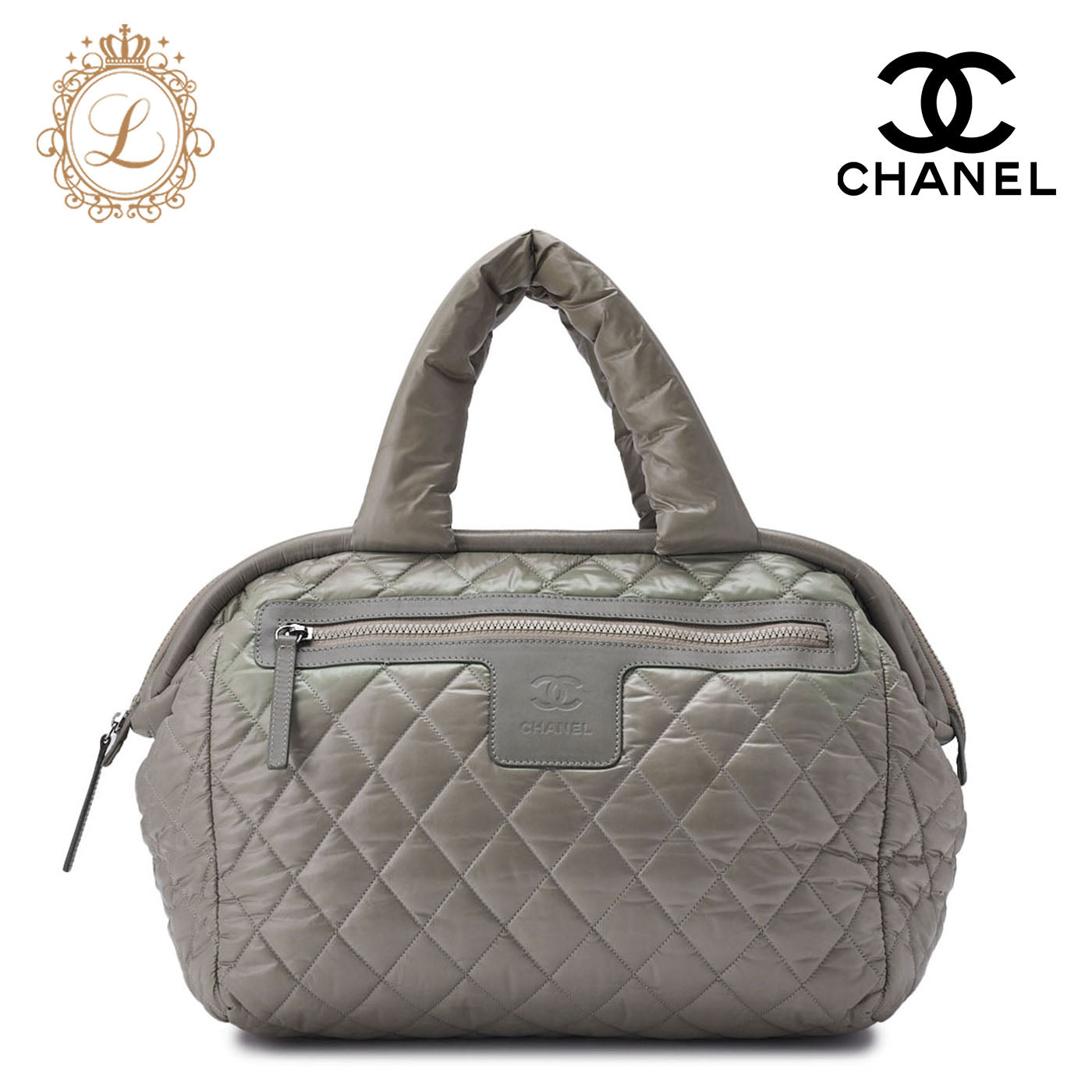 CHANEL Shoulder Tote Bag Coco Cocoon Nylon Khaki Silver-Tone Hardware Pre-Owned - Vintage La Charme