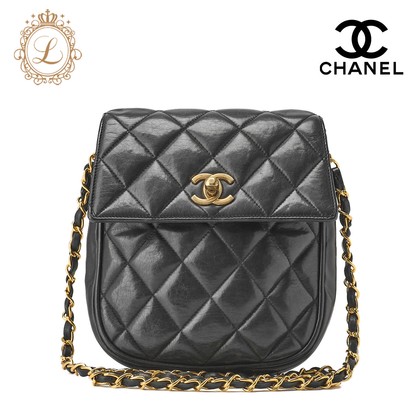 CHANEL Shoulder Bag, Matelasse Vertical Straight Flap, Lambskin, Black, Gold-Tone Hardware, Pre-Owned - Vintage La Charme
