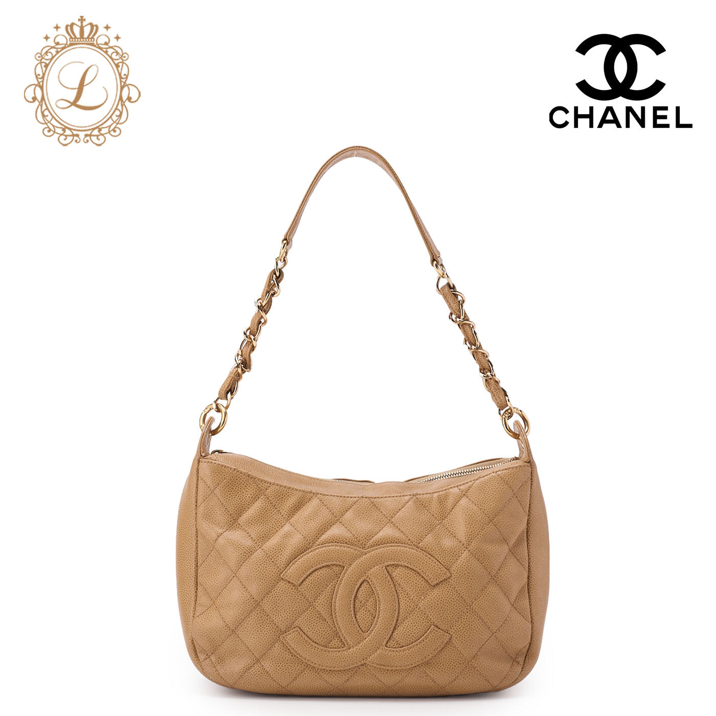 CHANEL Shoulder Bag Matelasse Coco Mark Caviar Skin Beige Gold-Tone Hardware Pre-Owned - Vintage La Charme