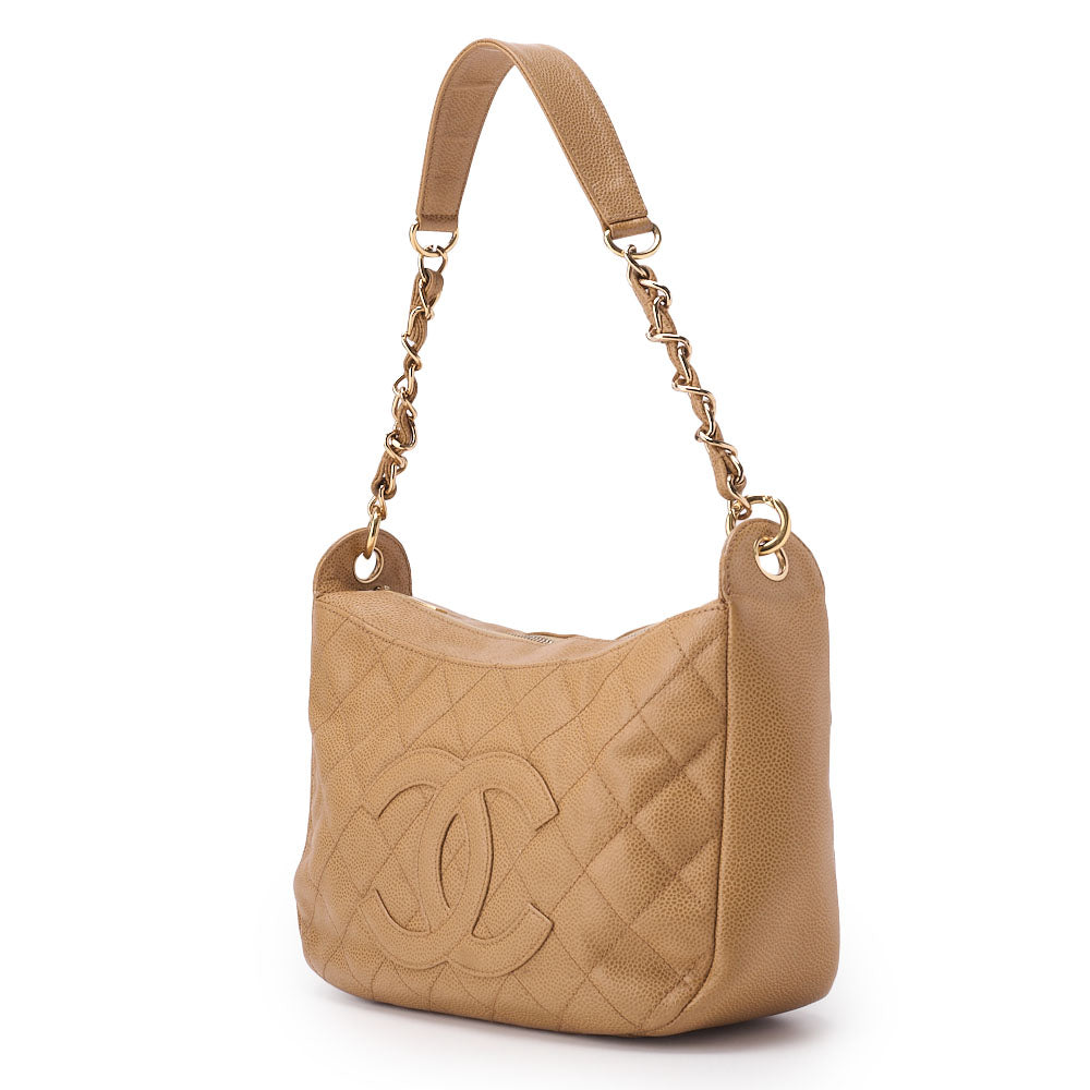CHANEL Shoulder Bag Matelasse Coco Mark Caviar Skin Beige Gold-Tone Hardware Pre-Owned - Vintage La Charme